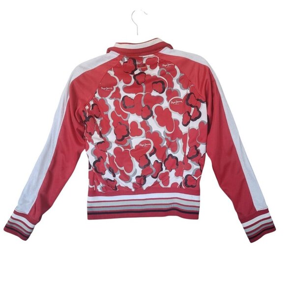 Pepe Jeans Women's Track Jacket Medium Red Heart Print Full Zip Retro Sportswear - Picture 2 of 11